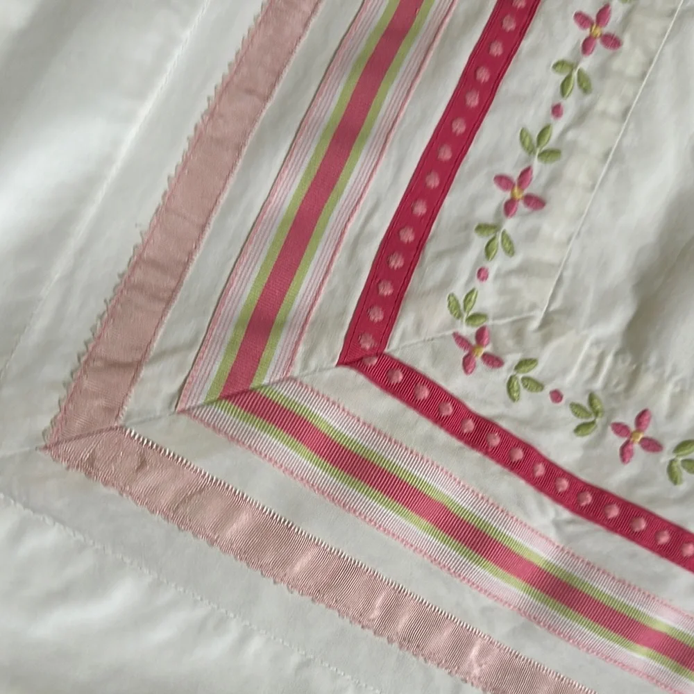 Pottery Barn Kids Pink and Green Ribbon Stripe Floral Pillow Sham - Picture 3 of 8